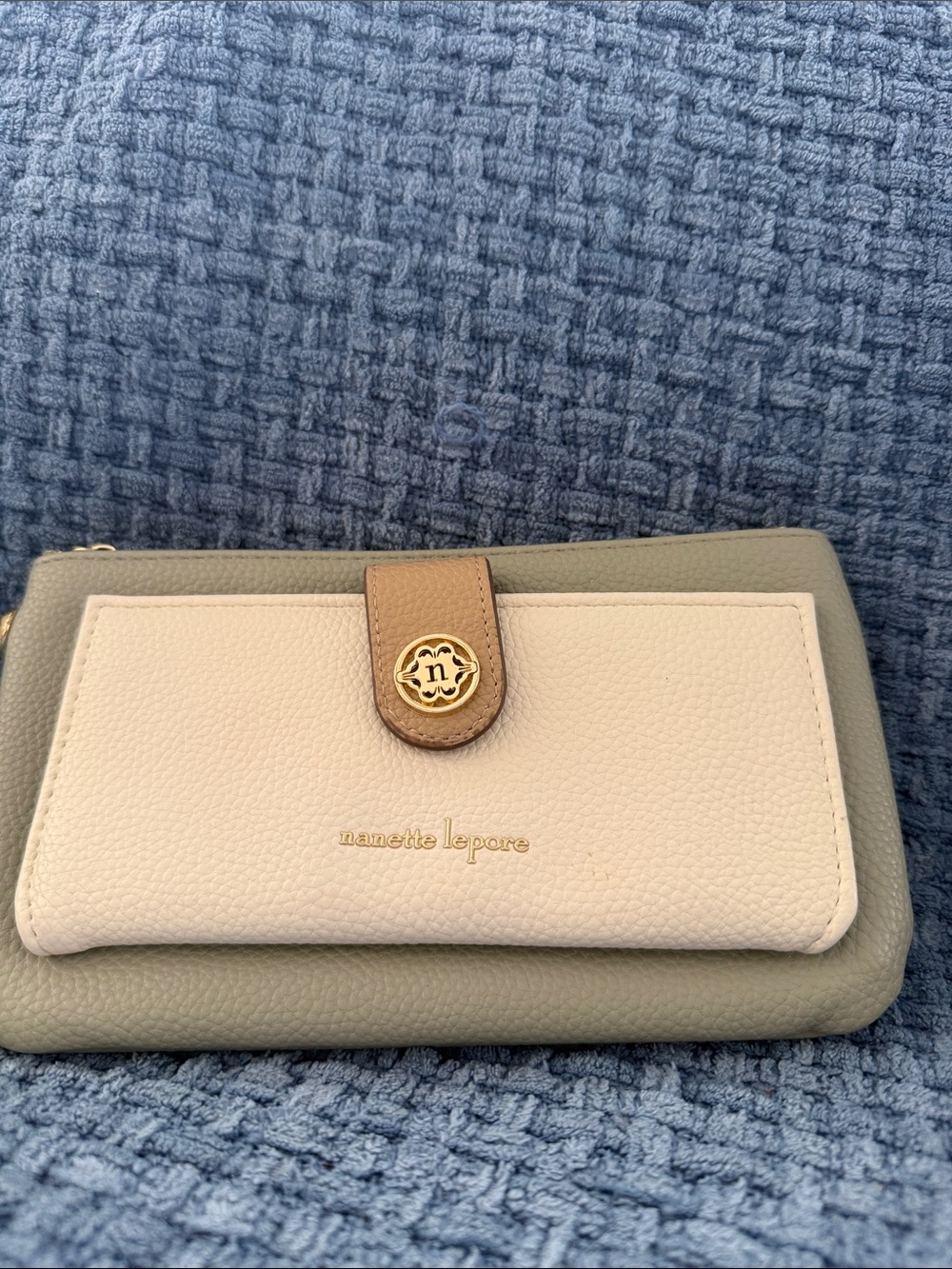 Nanette Lepore Cream, Sage and Tan Tri-Tone Leather Wallet